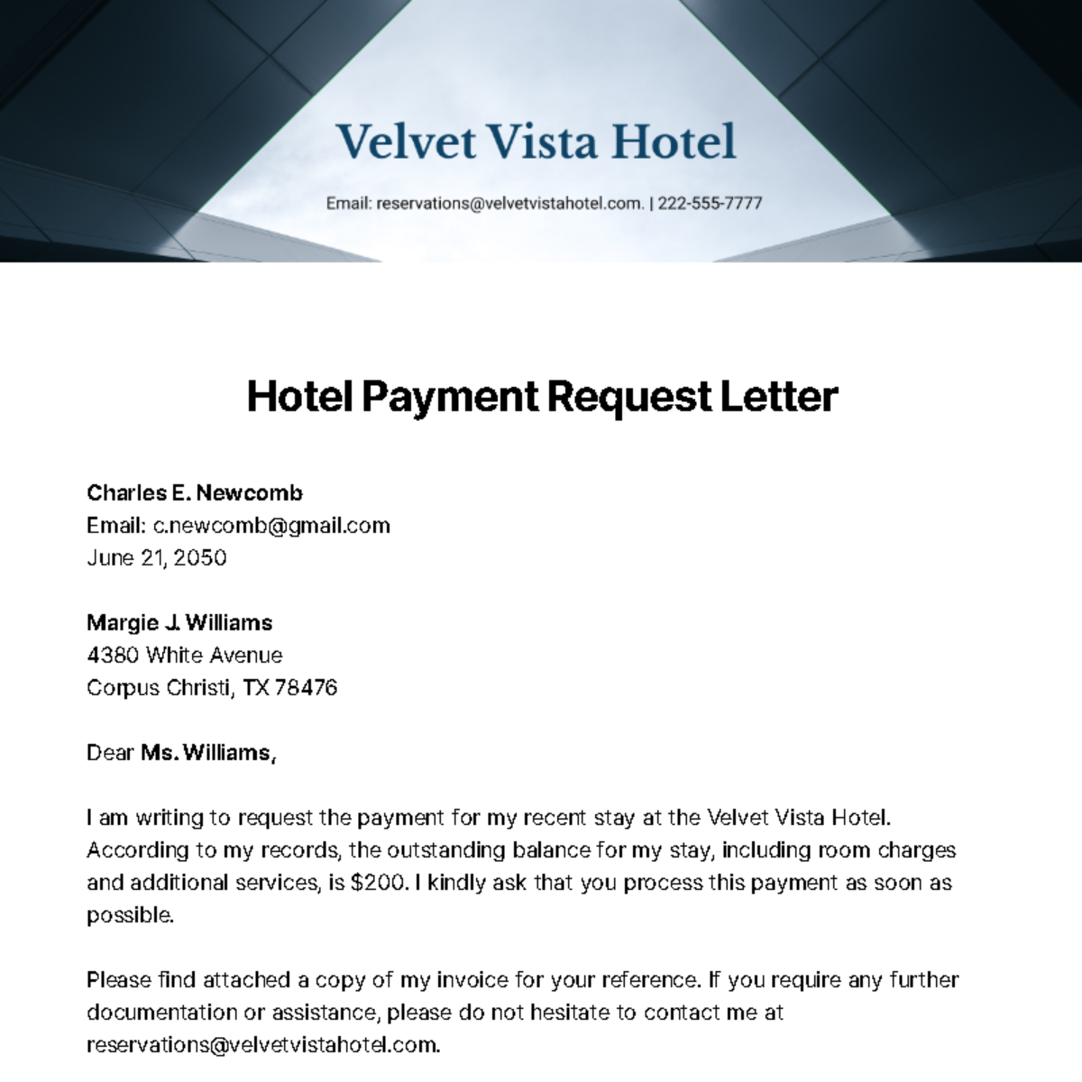 Hotel Payment Request Letter   Template