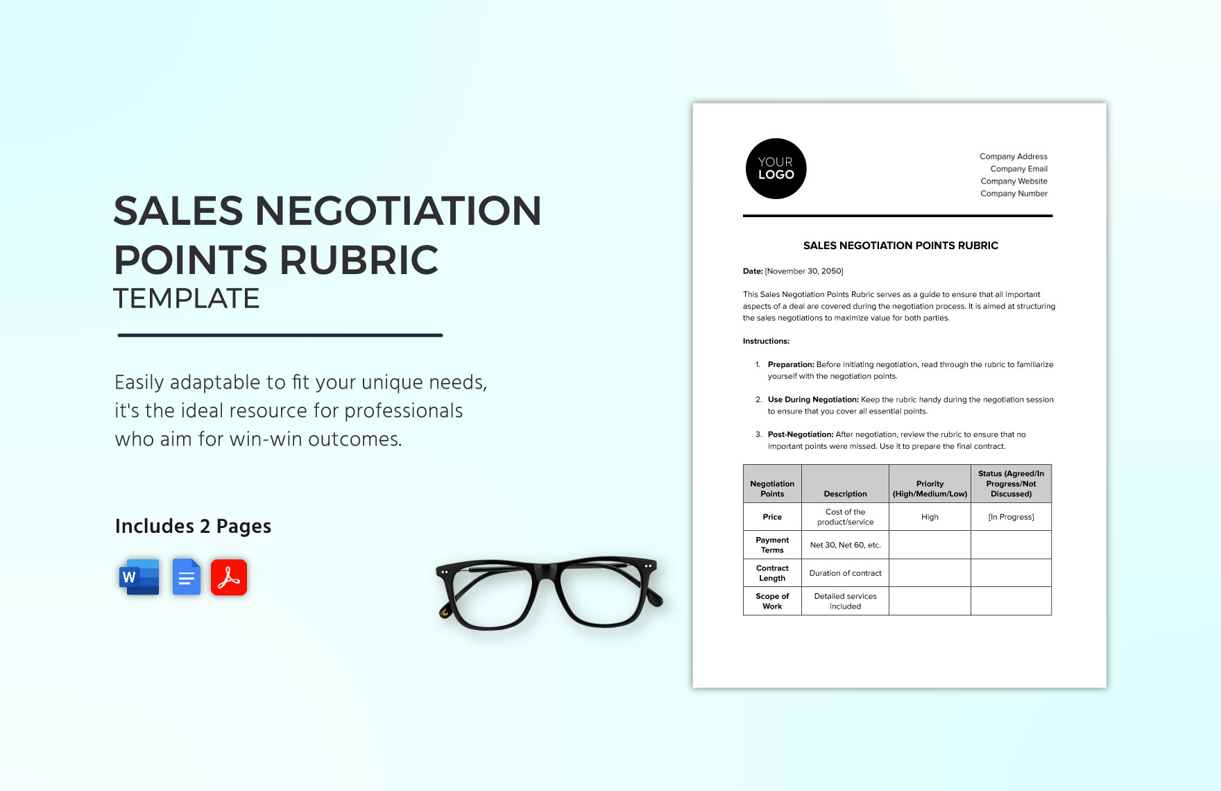 Sales Negotiation Points Rubric Template in Word, Google Docs, PDF