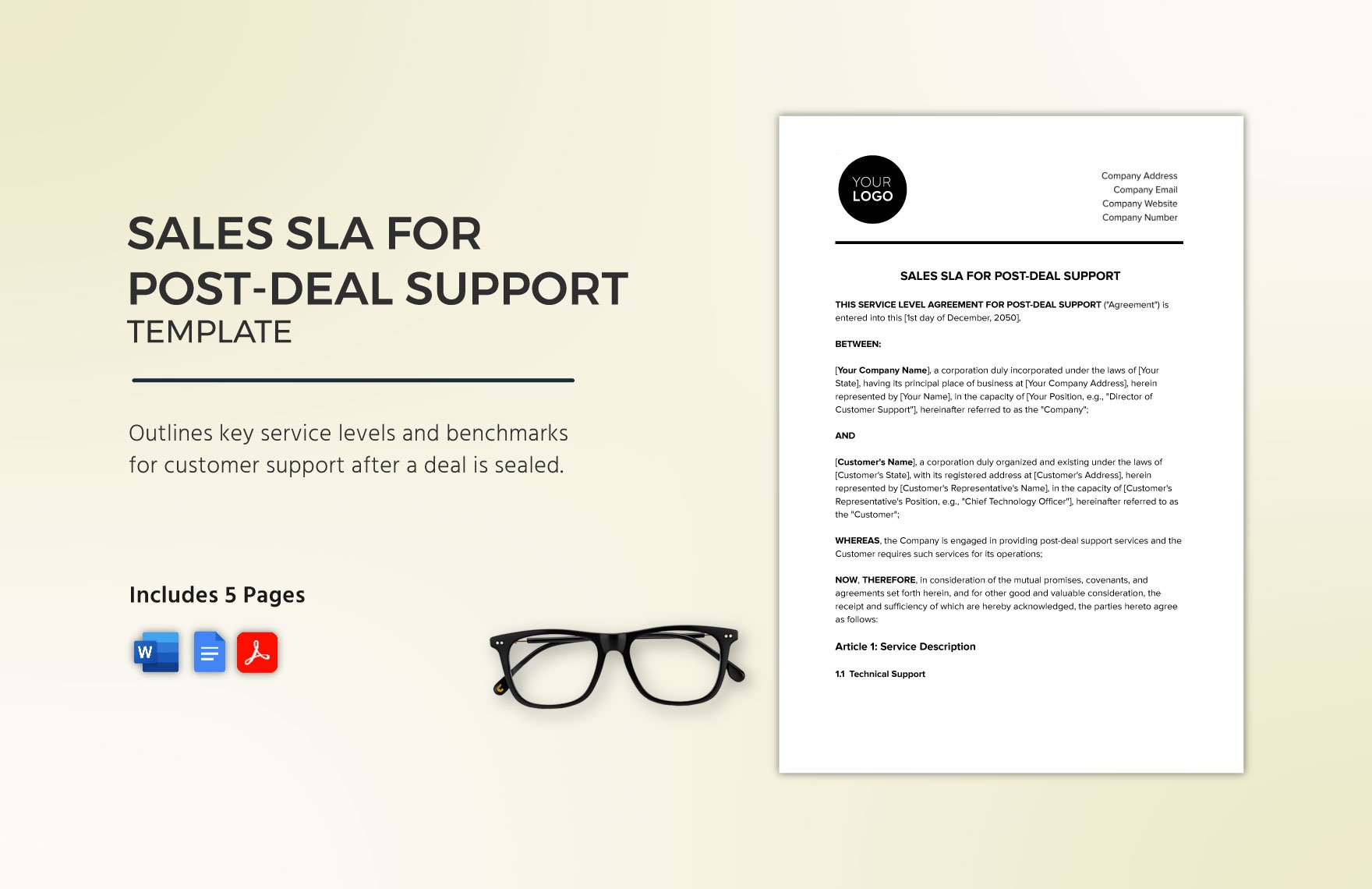 Sales SLA for Post-Deal Support Template in Word, Google Docs, PDF