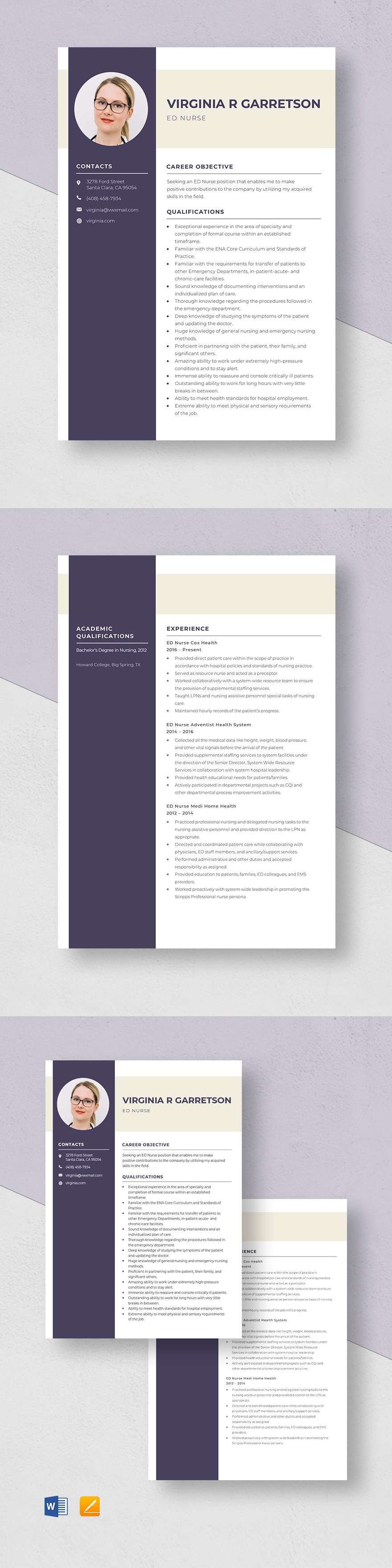 Free Diabetes Specialist Nurse Resume Template Word, Apple Pages