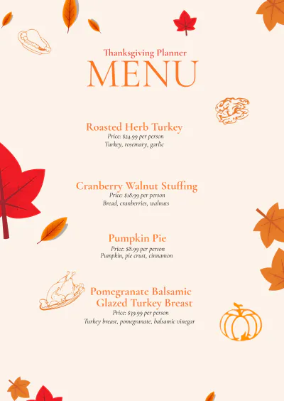 Free Thanksgiving Menu Planner  Template to Edit Online