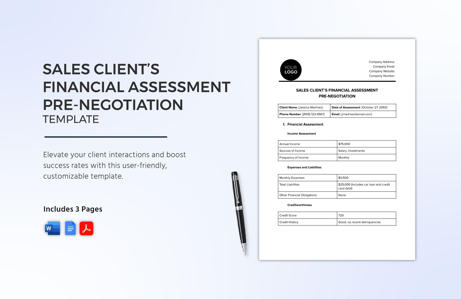Sales Client's Financial Assessment Pre-Negotiation Template in Word, Google Docs, PDF