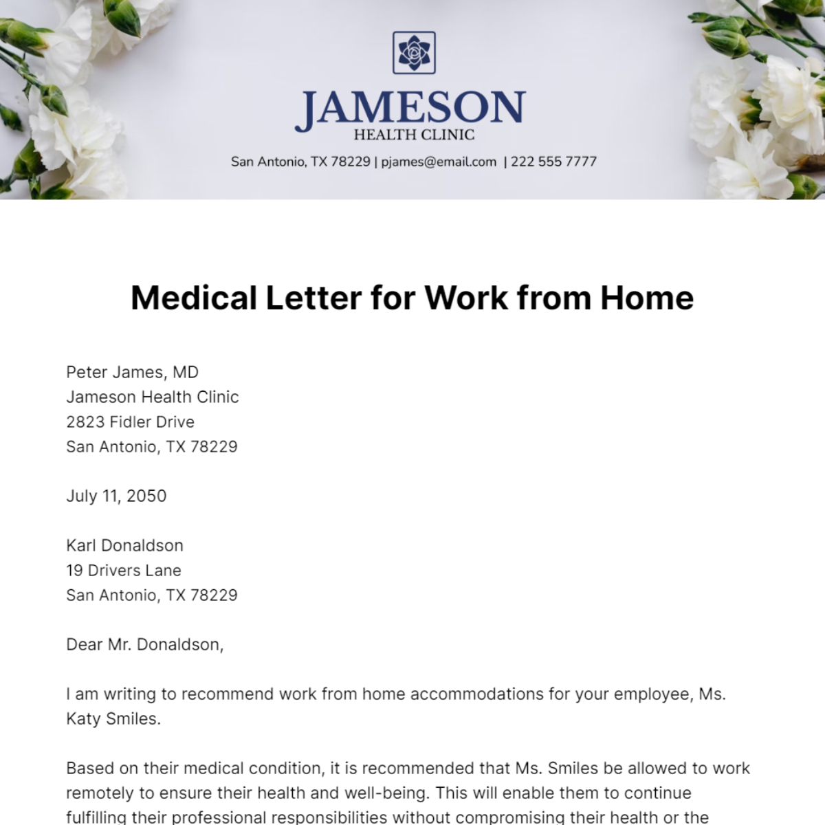 Medical Letter for Work from Home   Template