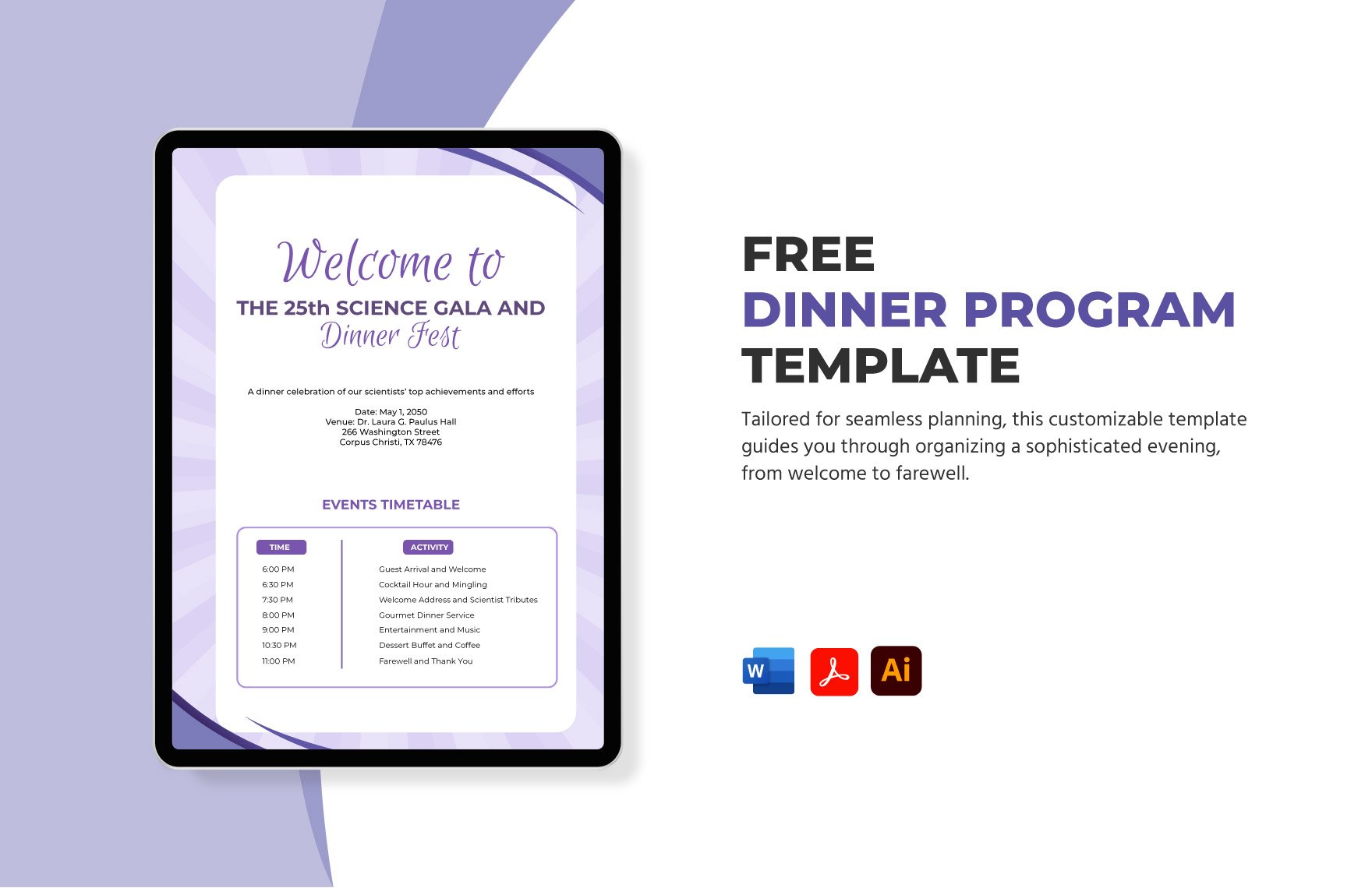 Free Dinner Program Template in Word, PDF, Illustrator, InDesign