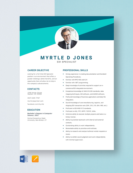 Free EDI Specialist Resume Template - Word, Apple Pages