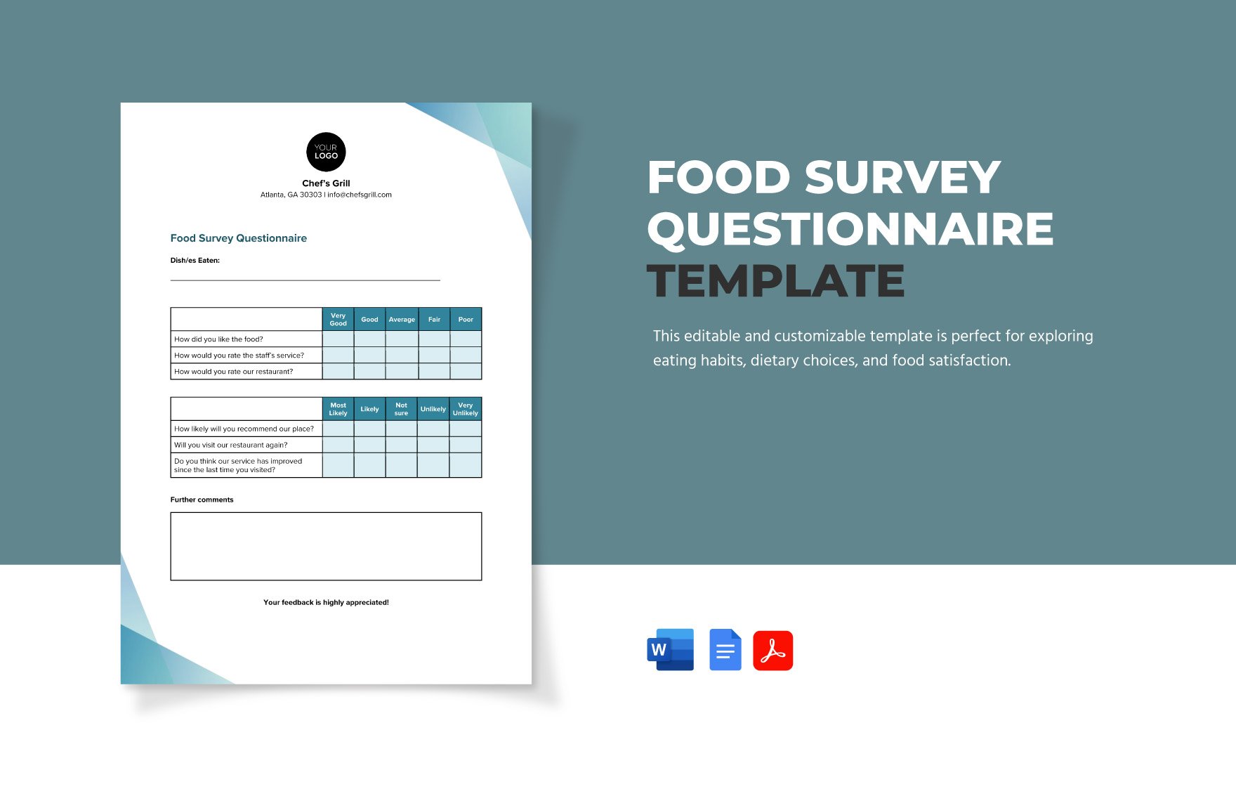 Food Survey Questionnaire Template