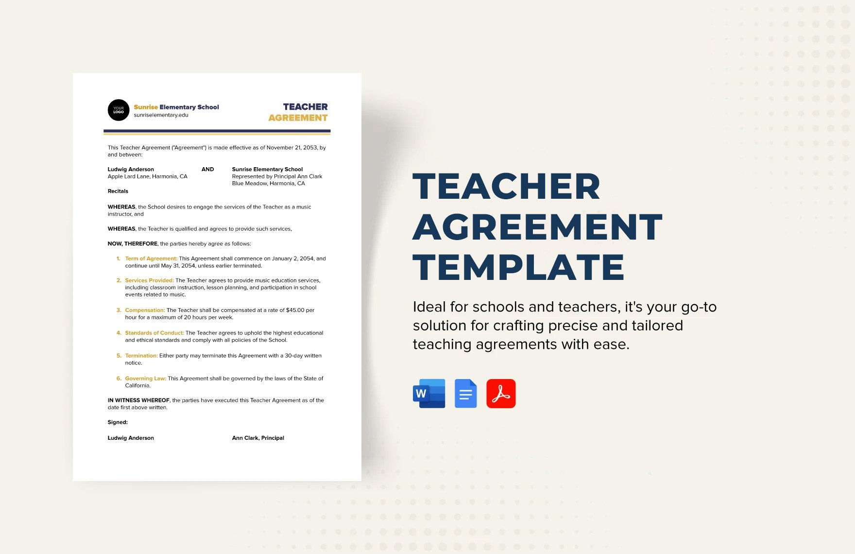 Free Teacher Agreement Template in Word, Google Docs, PDF