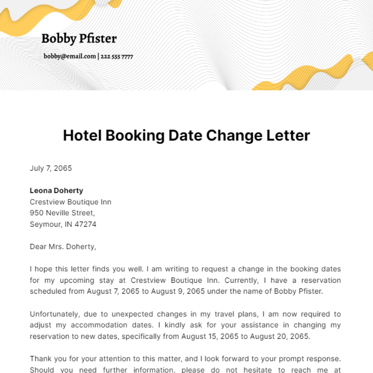 Hotel Booking Date Change Letter Template