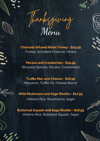 Free Chalkboard Thanksgiving Menu Template to Edit Online