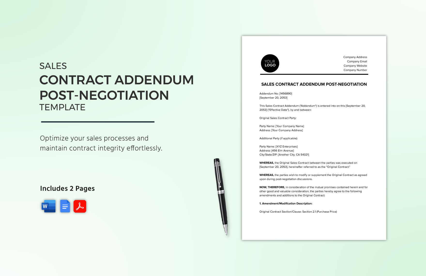 Sales Contract Addendum Post-Negotiation Template