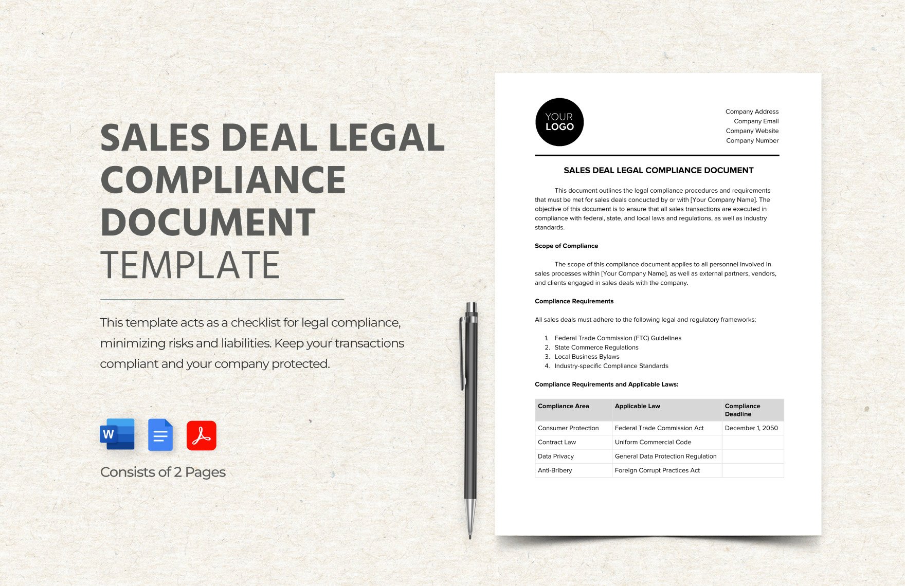 Sales Deal Legal Compliance Document Template in Word, Google Docs, PDF
