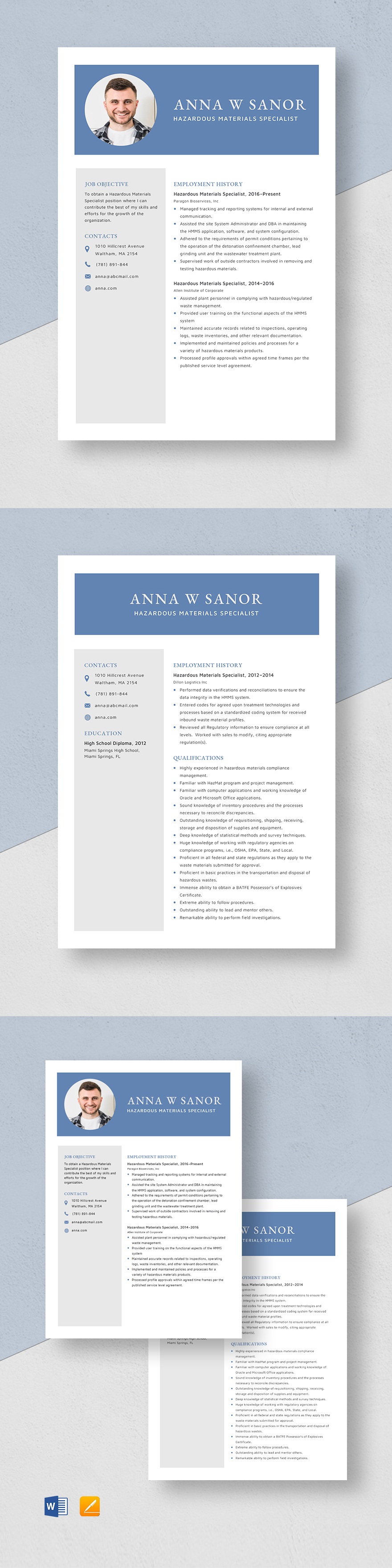 Free Hazardous Materials Specialist Resume Template Word, Apple Pages