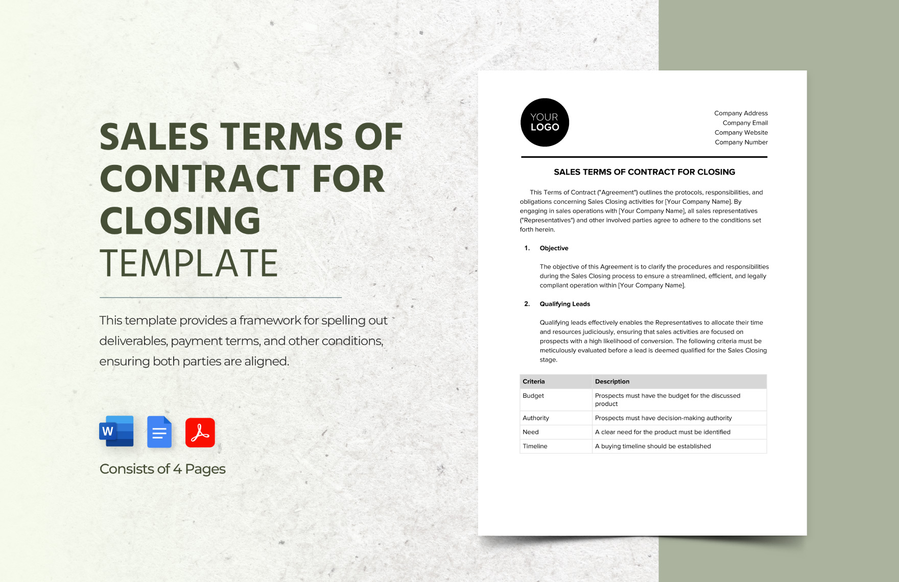 Sales Terms of Contract for Closing Template