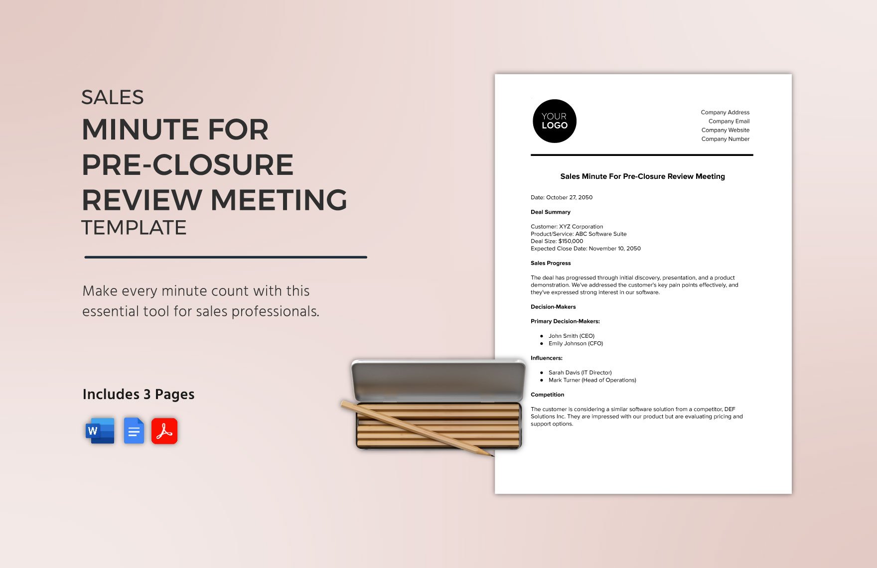 Sales Minute for Pre-Closure Review Meeting Template