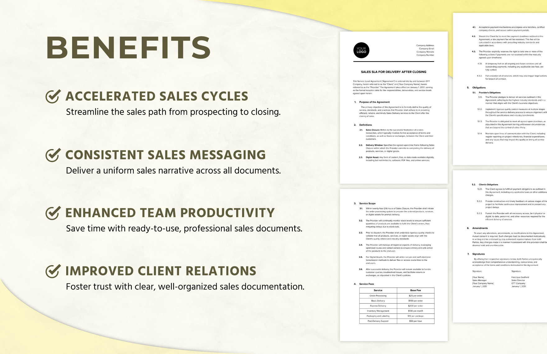 Sales SLA for Delivery after Closing Template
