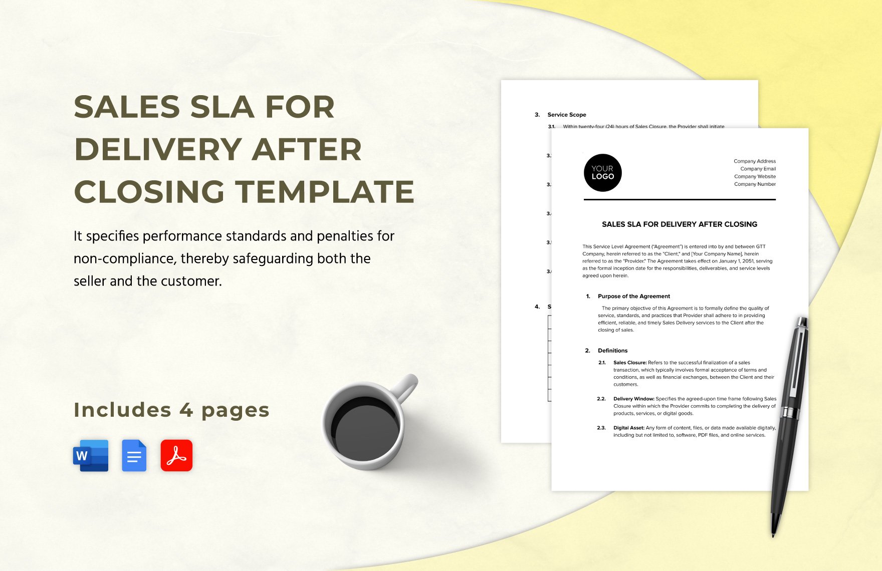 Sales SLA for Delivery after Closing Template in Word, Google Docs, PDF