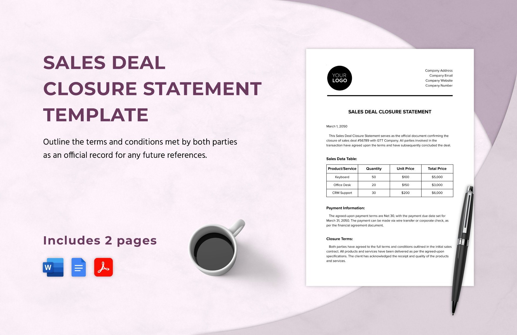 Sales Deal Closure Statement Template in Word, Google Docs, PDF