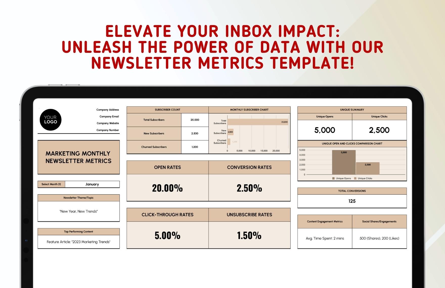 Marketing Monthly Newsletter Metrics Template