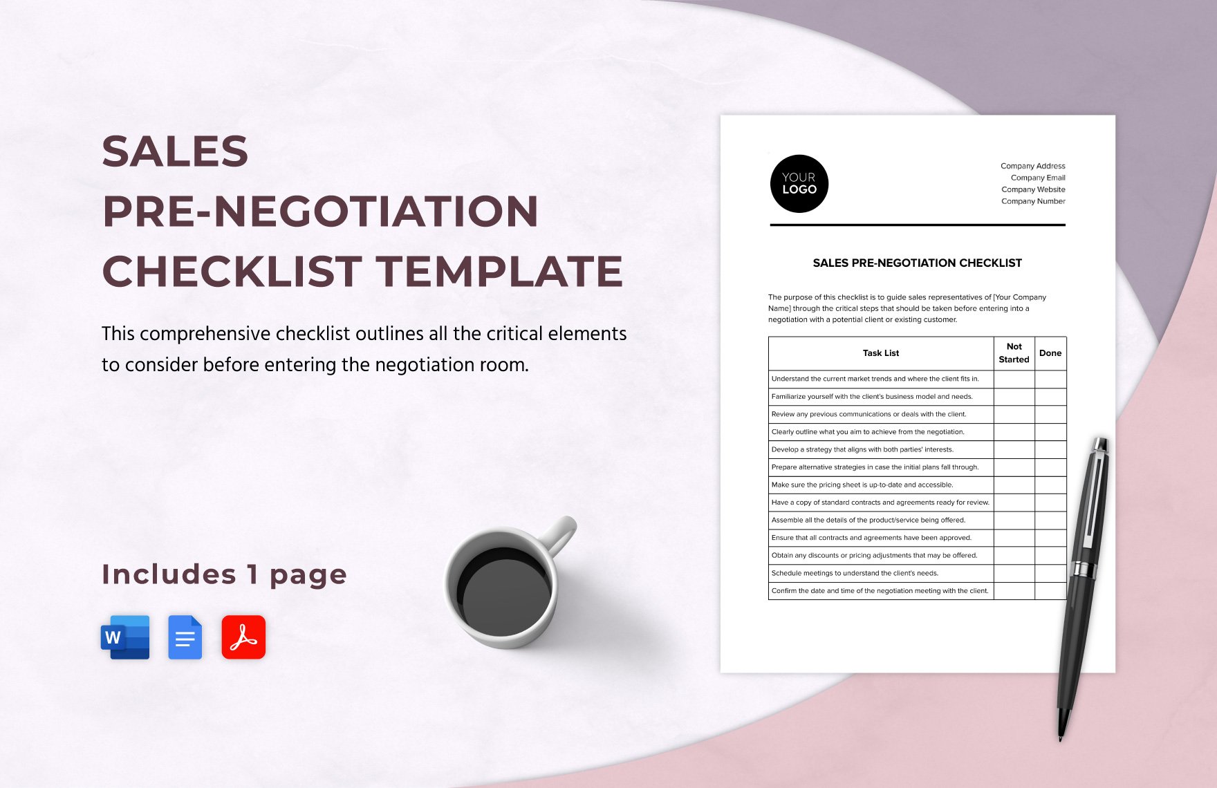 Sales Pre-Negotiation Checklist Template in Word, Google Docs, PDF
