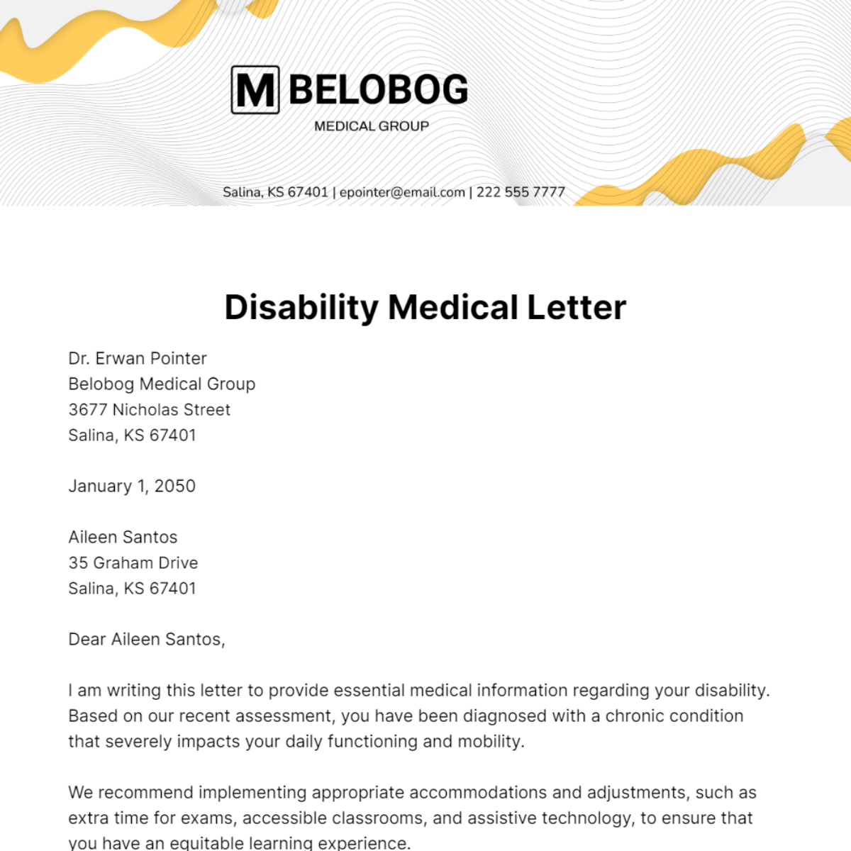 Disability Medical Letter   Template