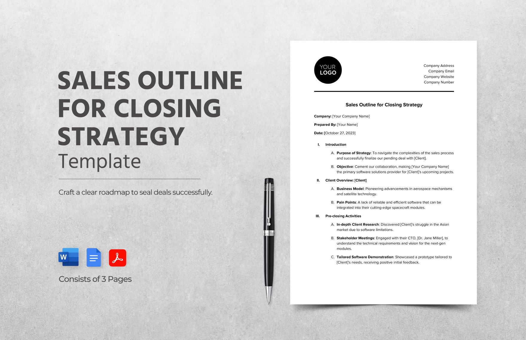 Sales Outline for Closing Strategy Template in Word, Google Docs, PDF