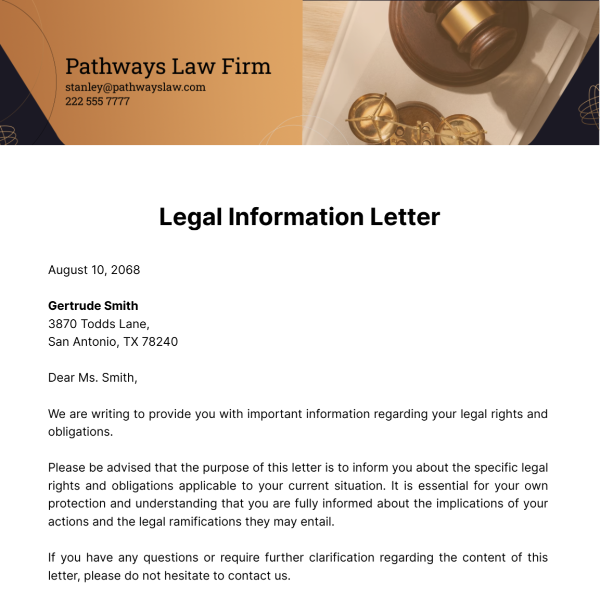 Legal Information Letter Template