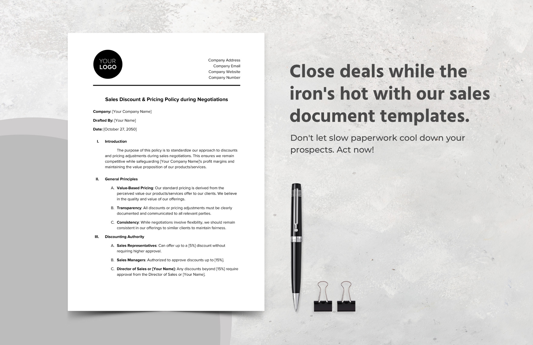 Sales Discount & Pricing Policy during Negotiations Template