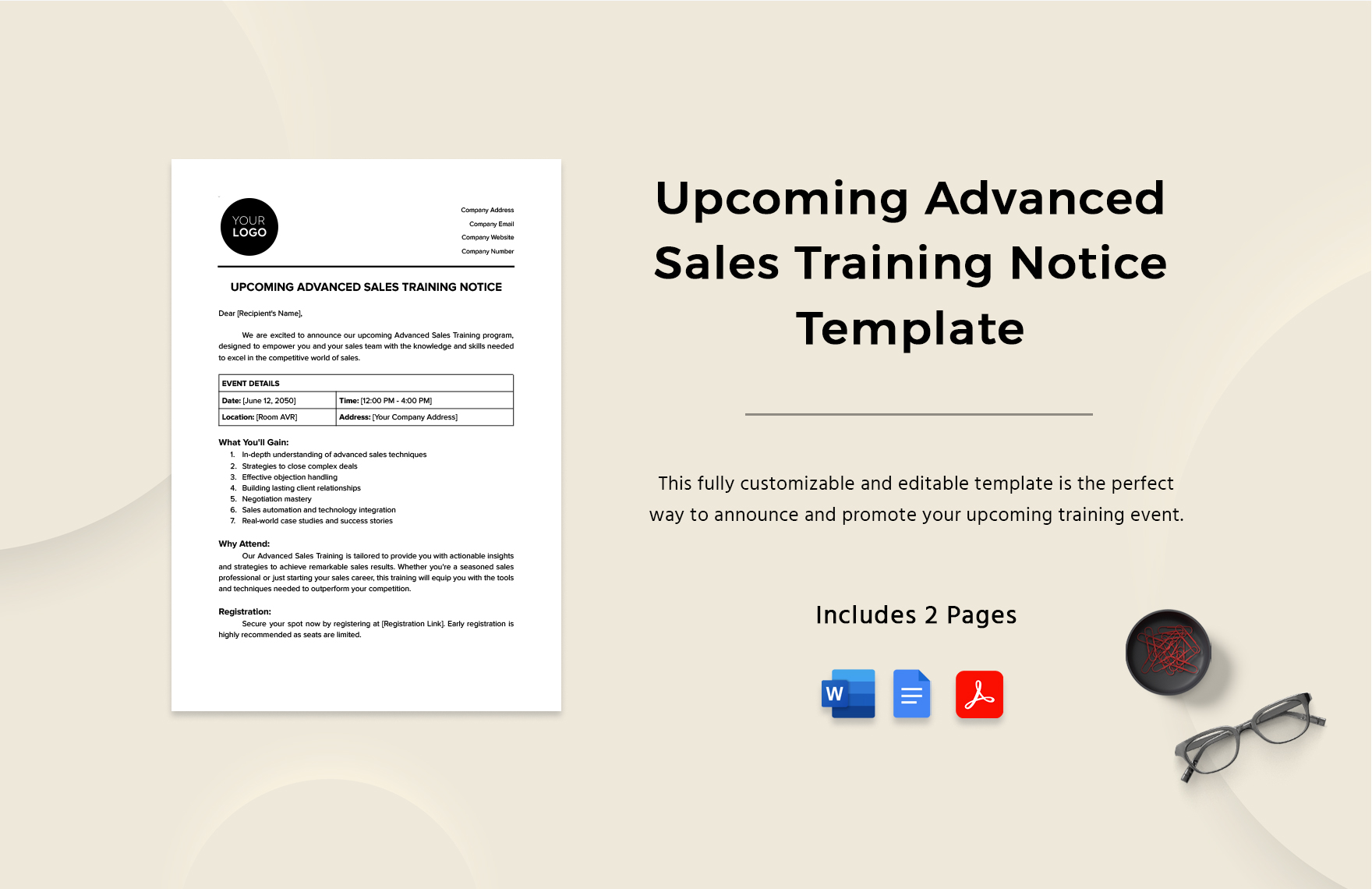 Upcoming Advanced Sales Training Notice Template in Word, Google Docs, PDF