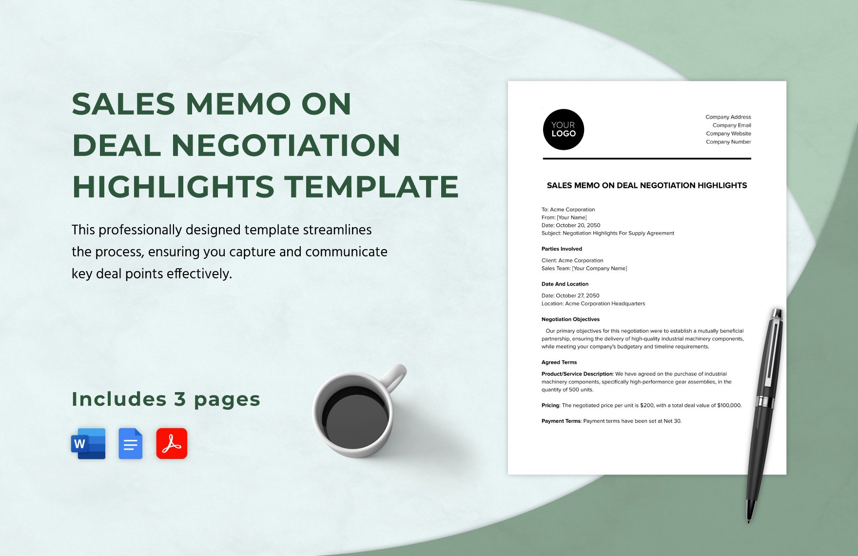 Sales Memo on Deal Negotiation Highlights Template