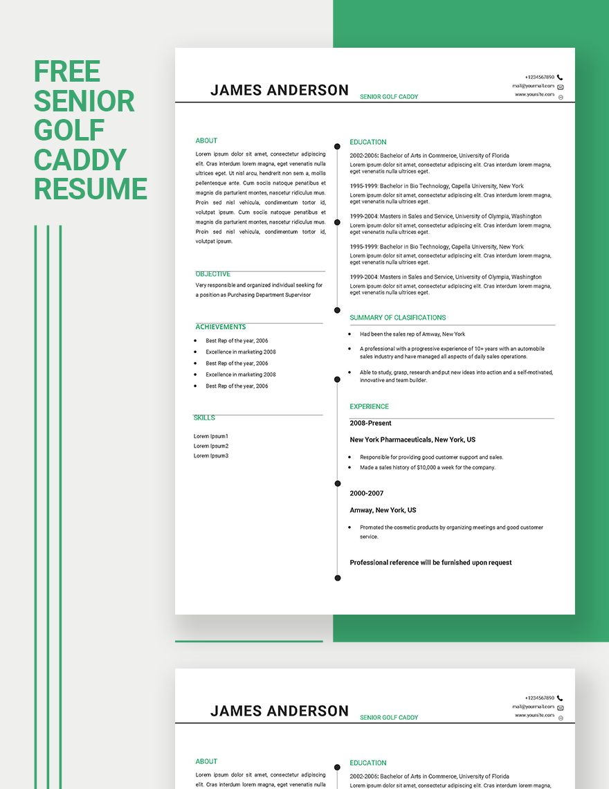 Senior Golf Caddy Resume in Word, Apple Pages