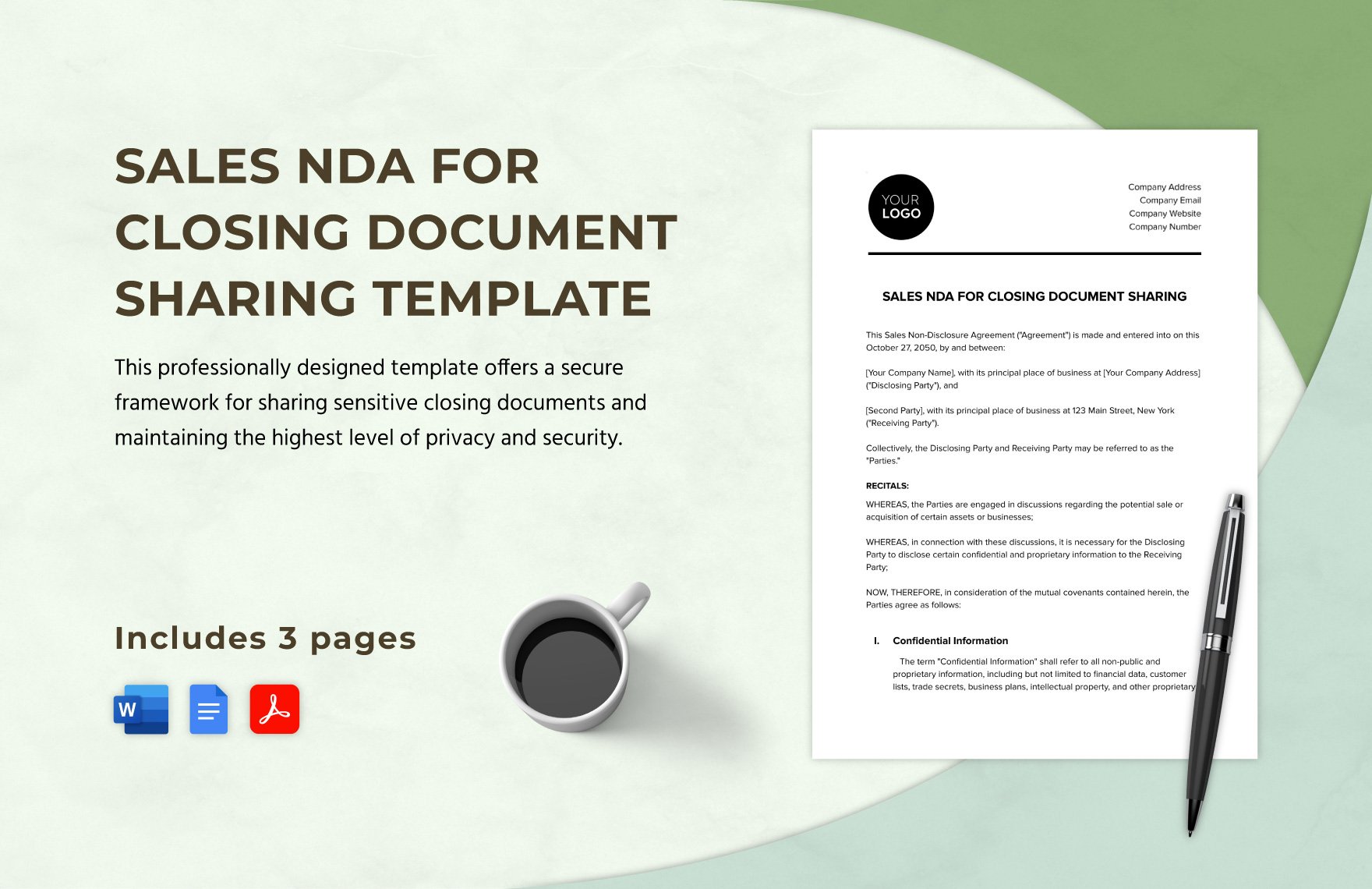 Sales NDA for Closing Document Sharing Template in Word, Google Docs, PDF