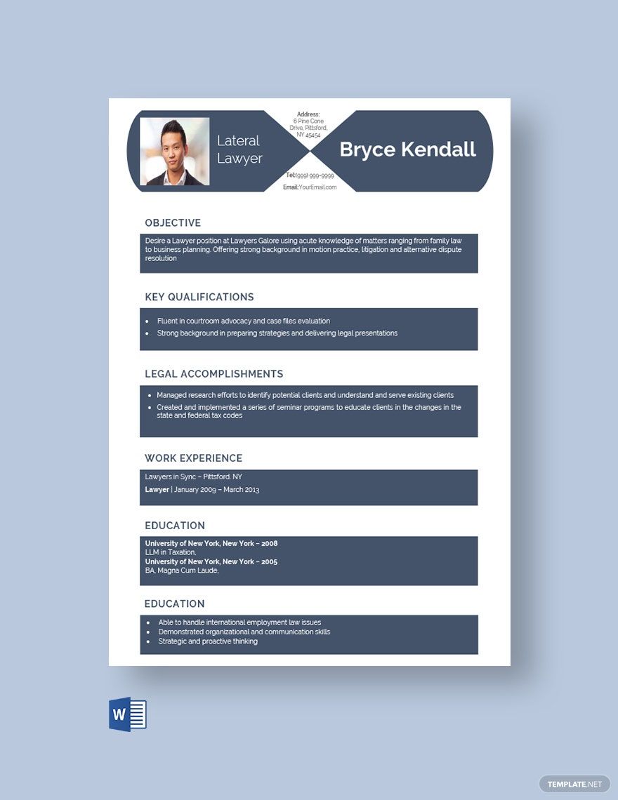 Lateral Lawyer Resume