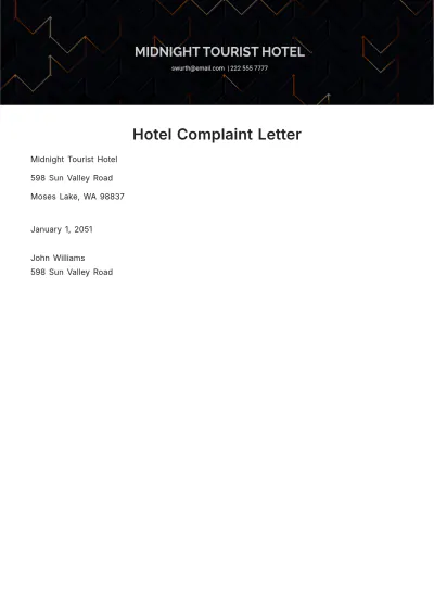 Free Hotel Complaint Letter   Template to Edit Online