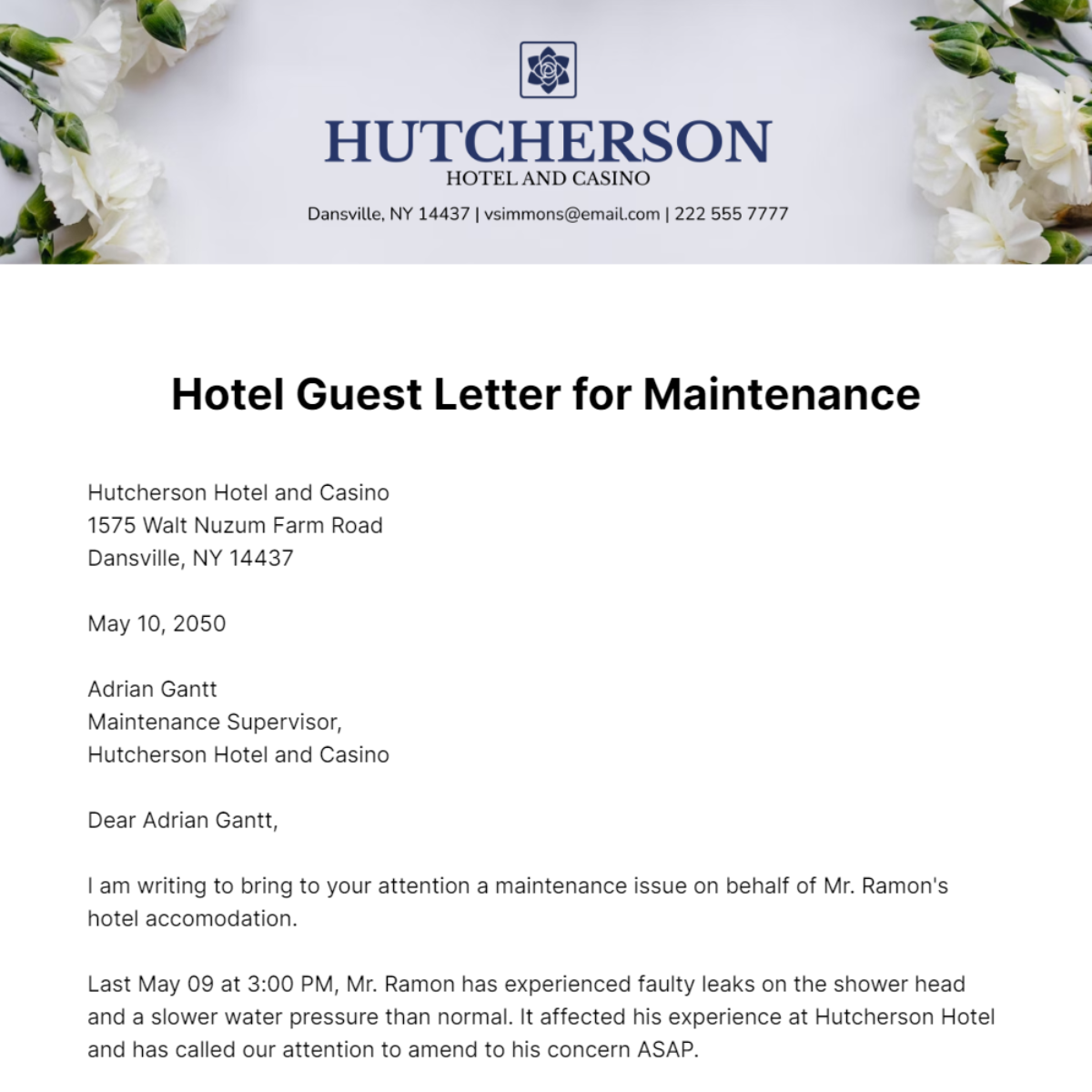 Hotel Guest Letter for Maintenance   Template