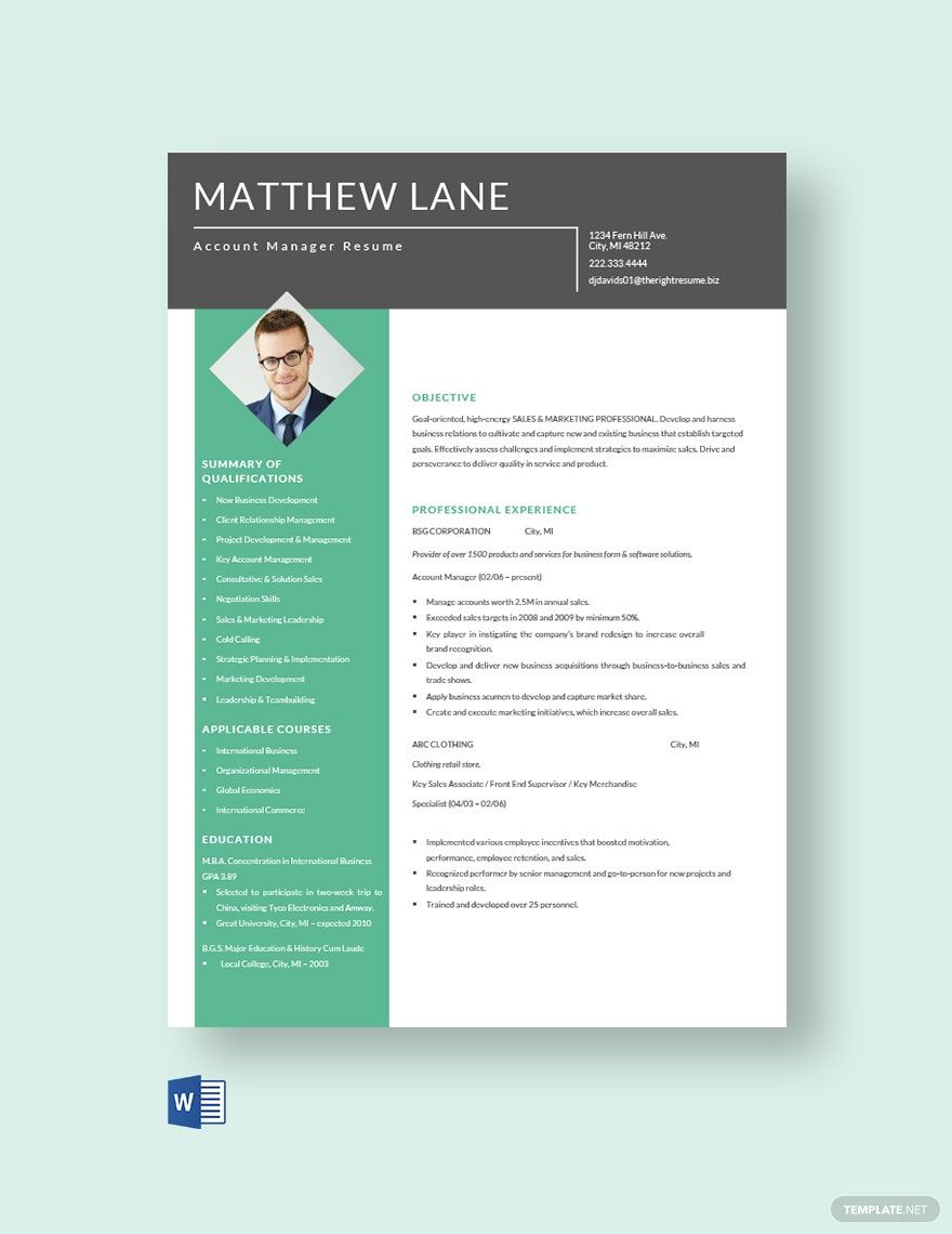 Account Manager Resume in Word