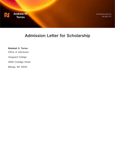 Free Admission Letter for Scholarship Template to Edit Online