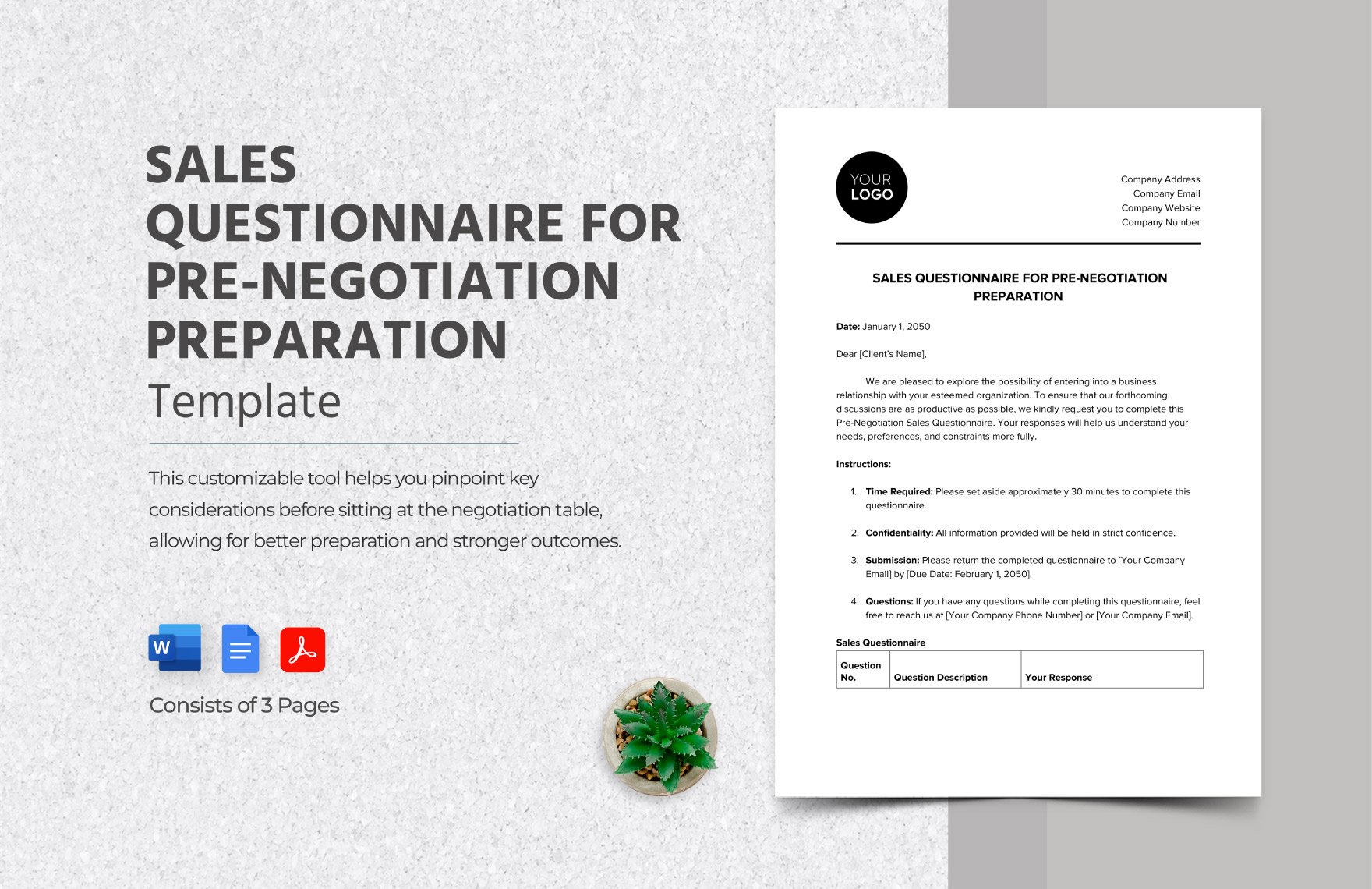 Sales Questionnaire for Pre-Negotiation Preparation Template in Word, Google Docs, PDF