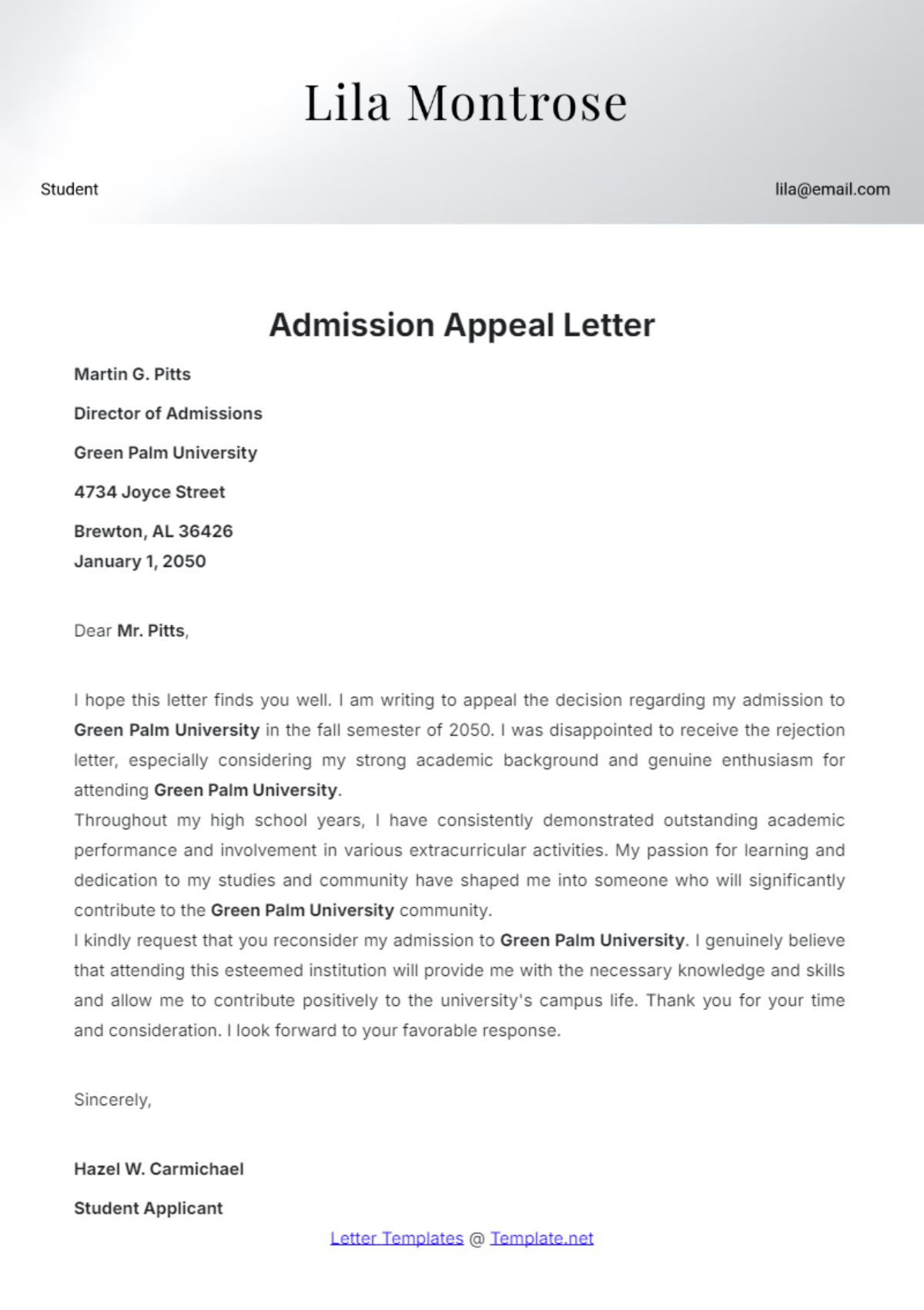 Admission Appeal Letter Template - Edit Online & Download