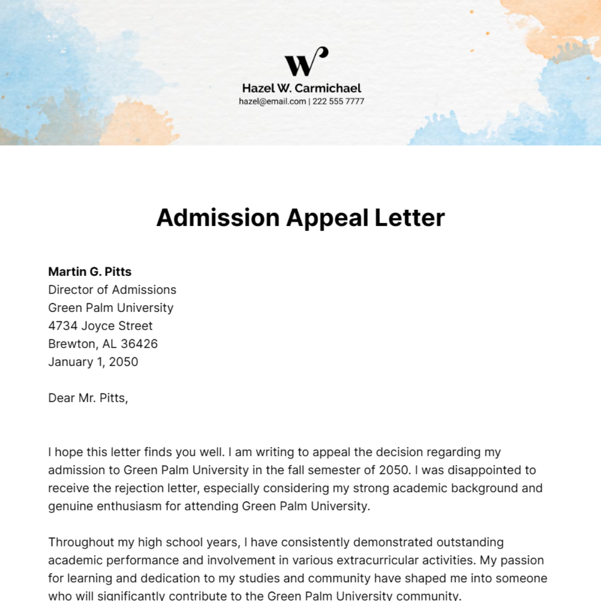 Free Admission Appeal Letter Template