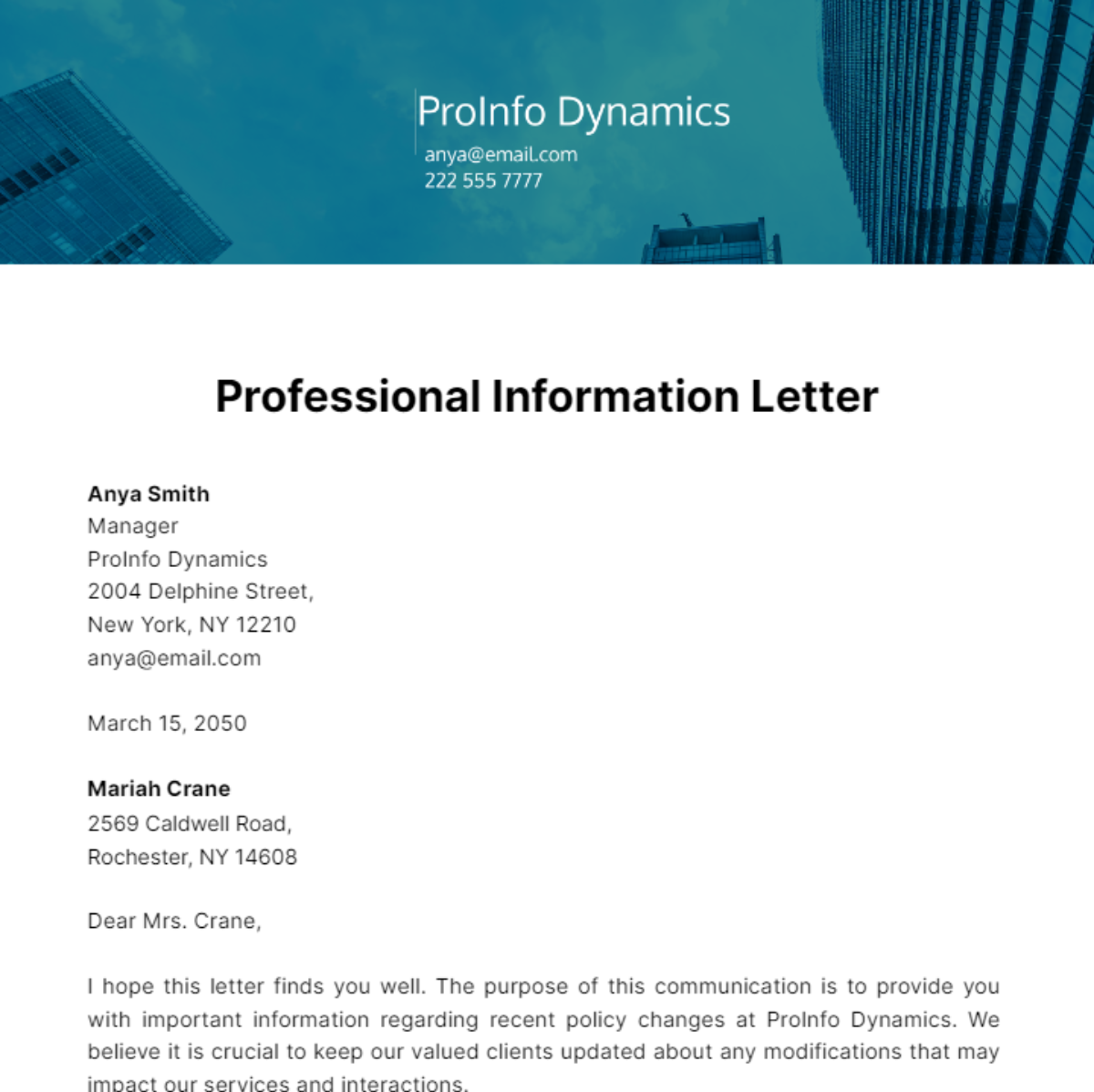 Professional Information Letter Template
