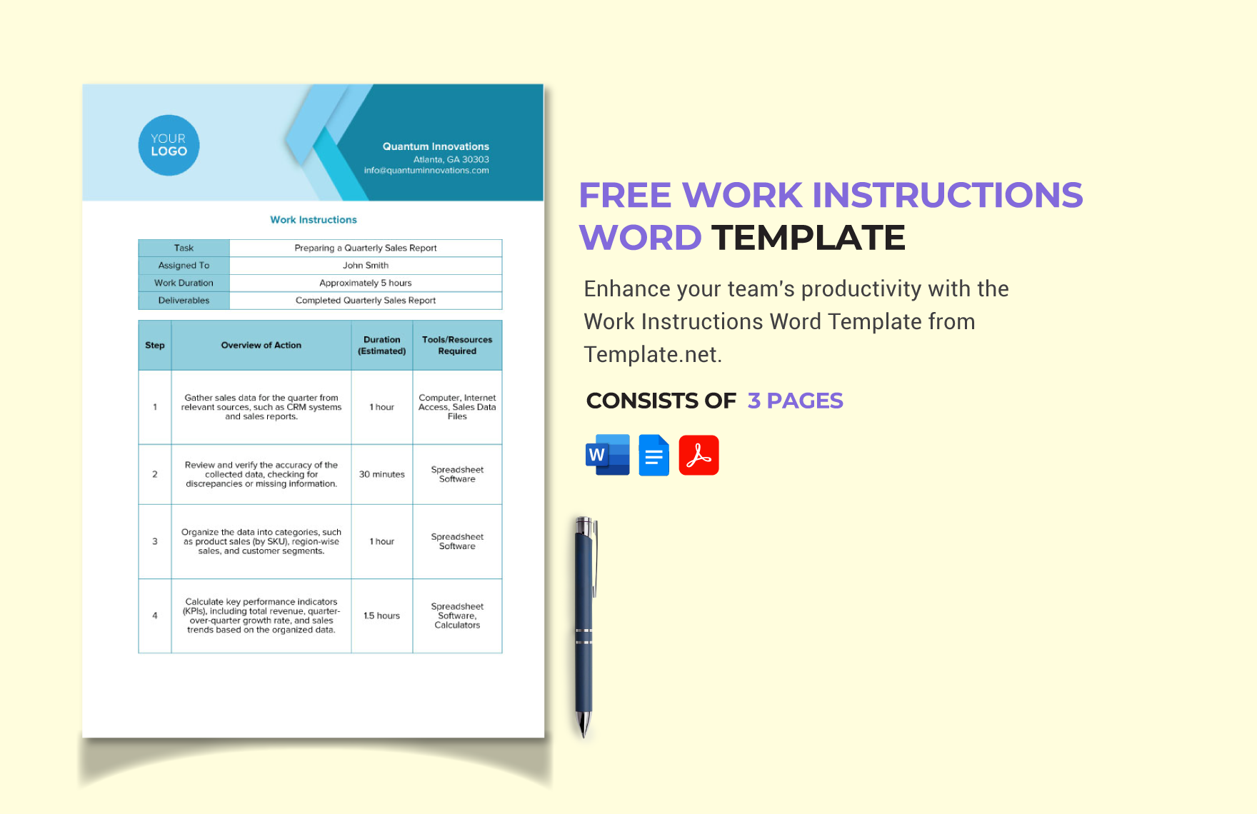 Free Work Instructions Word Template