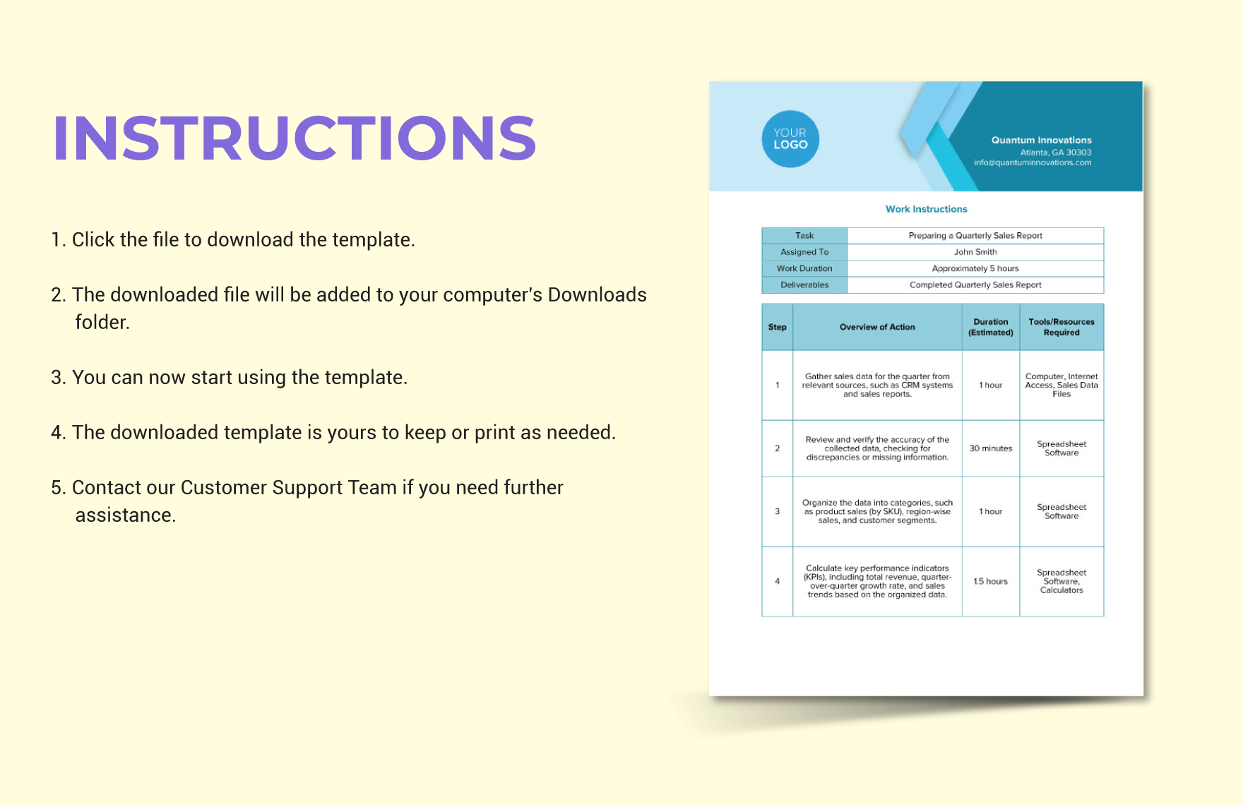 Work Instructions Word Template