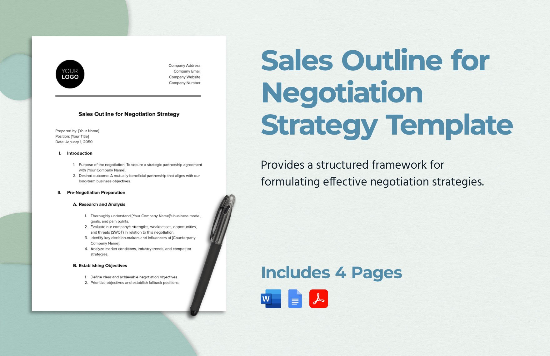 Sales Outline for Negotiation Strategy Template