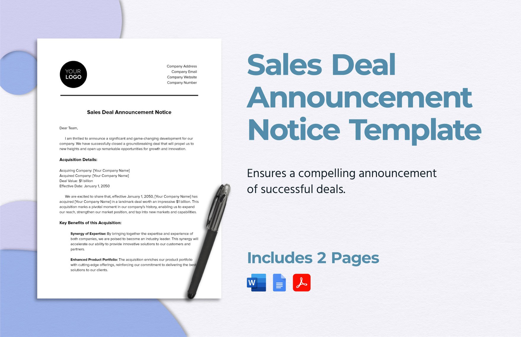 Sales Deal Announcement Notice Template