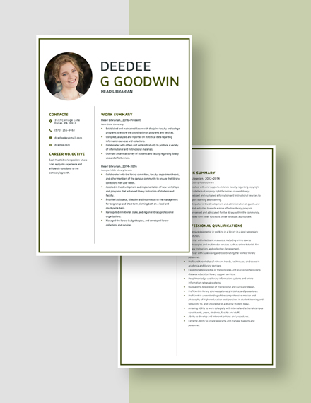Head Librarian Resume Download