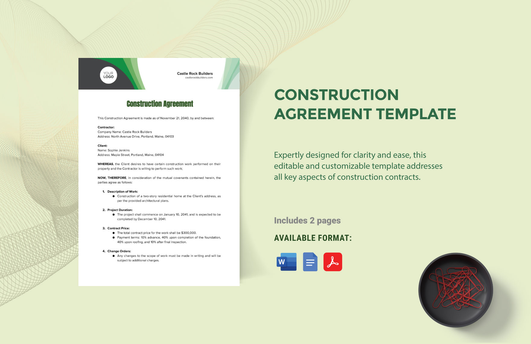 Construction Agreement Template in Google Docs - Download | Template.net