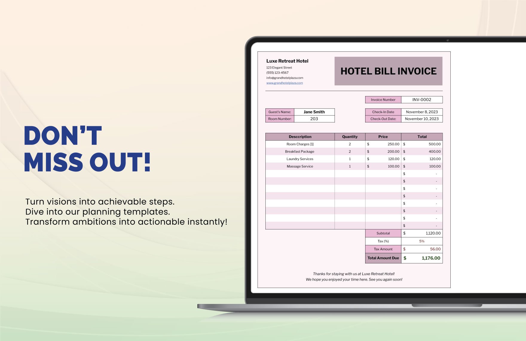 Hotel Bill Invoice Template