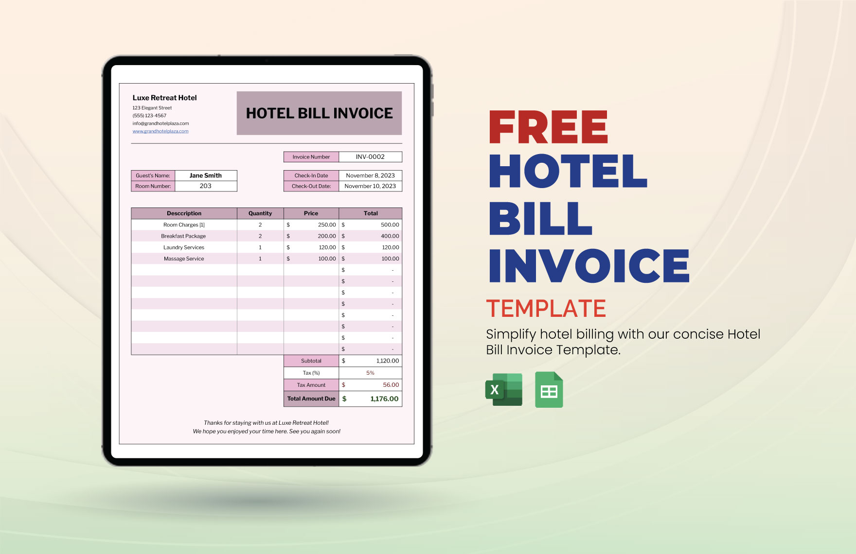 Hotel Bill Invoice Template