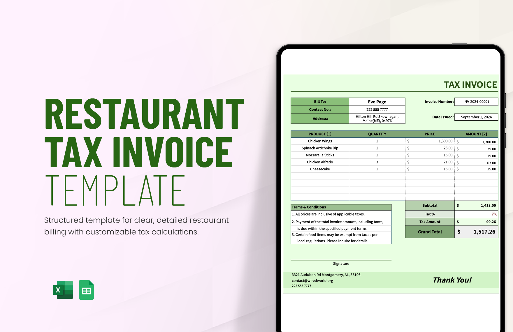 Restaurant Tax Invoice Template