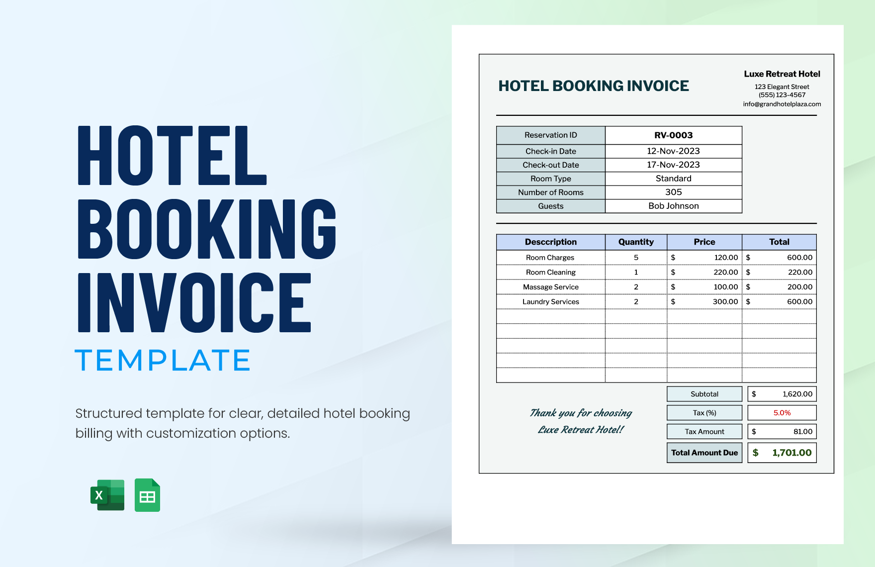 Hotel Booking Invoice Template